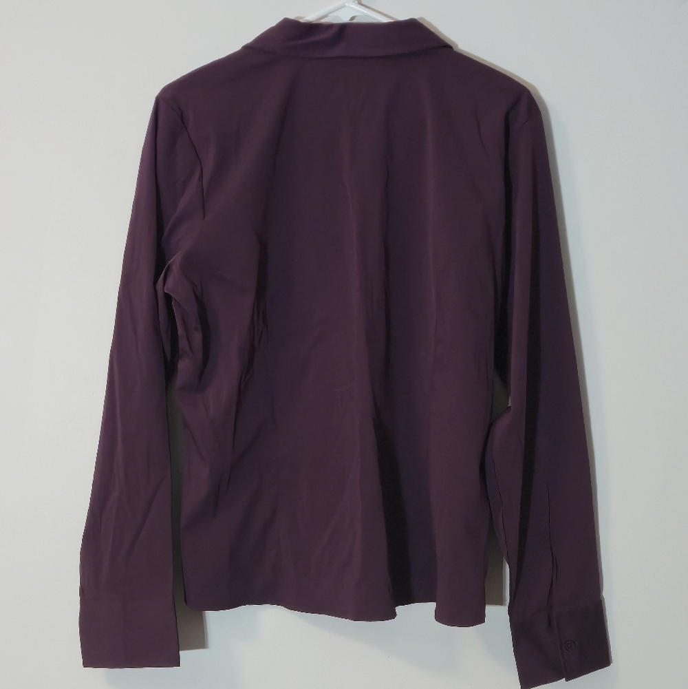 Reitmans XL Pleated Blouse Deep Plum Button-Up Stretch Y2K Retro Office Minimal - Picture 9 of 13
